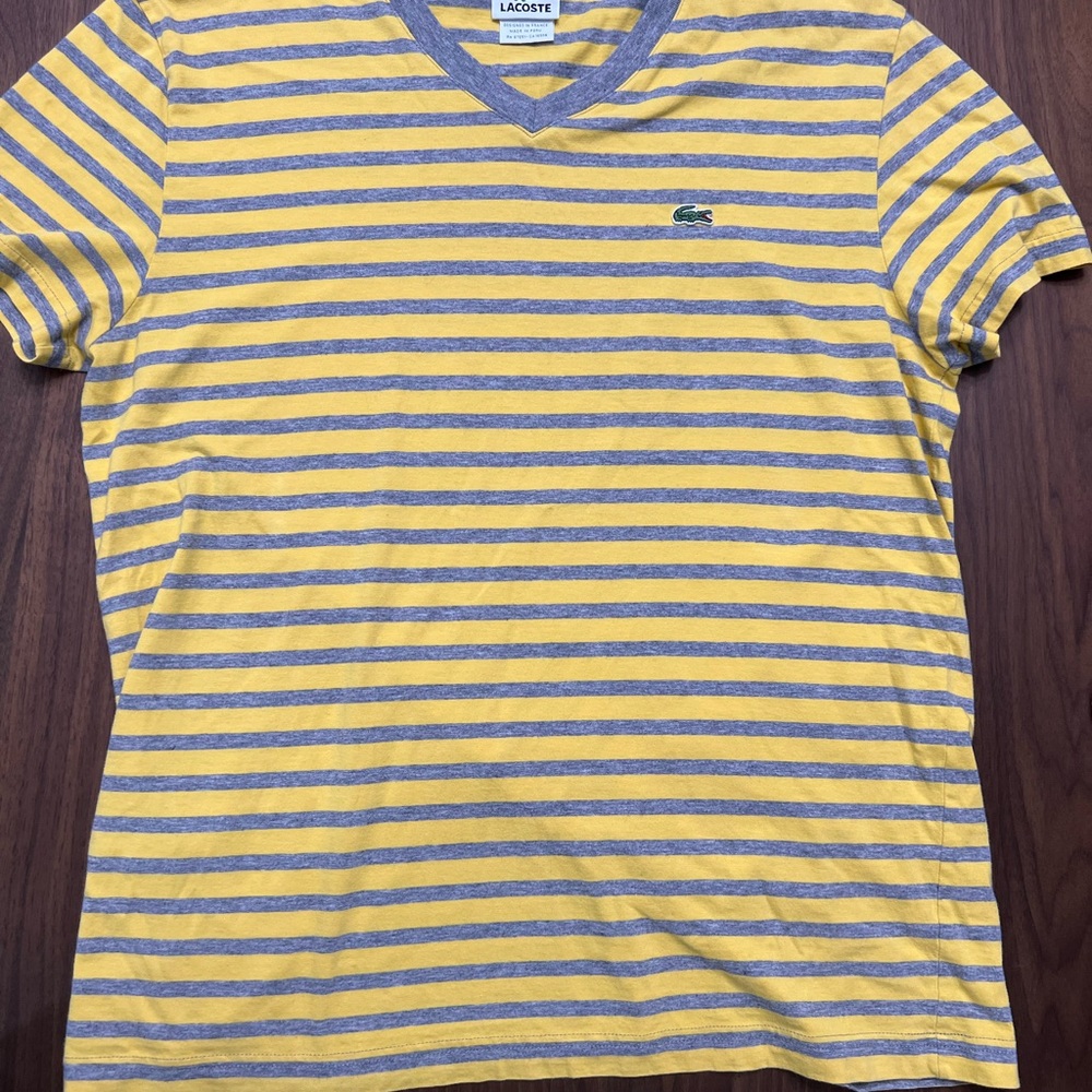 Lacoste Striped Tee in Yellow and Gray